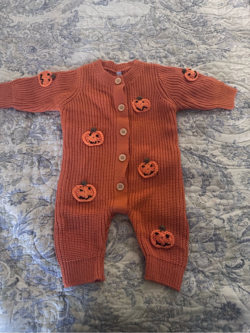 Kids Pumpkin Knit One-Piece Romper - Orange